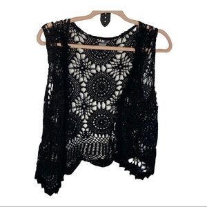 Vintage DAM Lace Open Cardigan Vest Sz Large